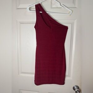 SHEIN One-Shoulder Wine Red Dress